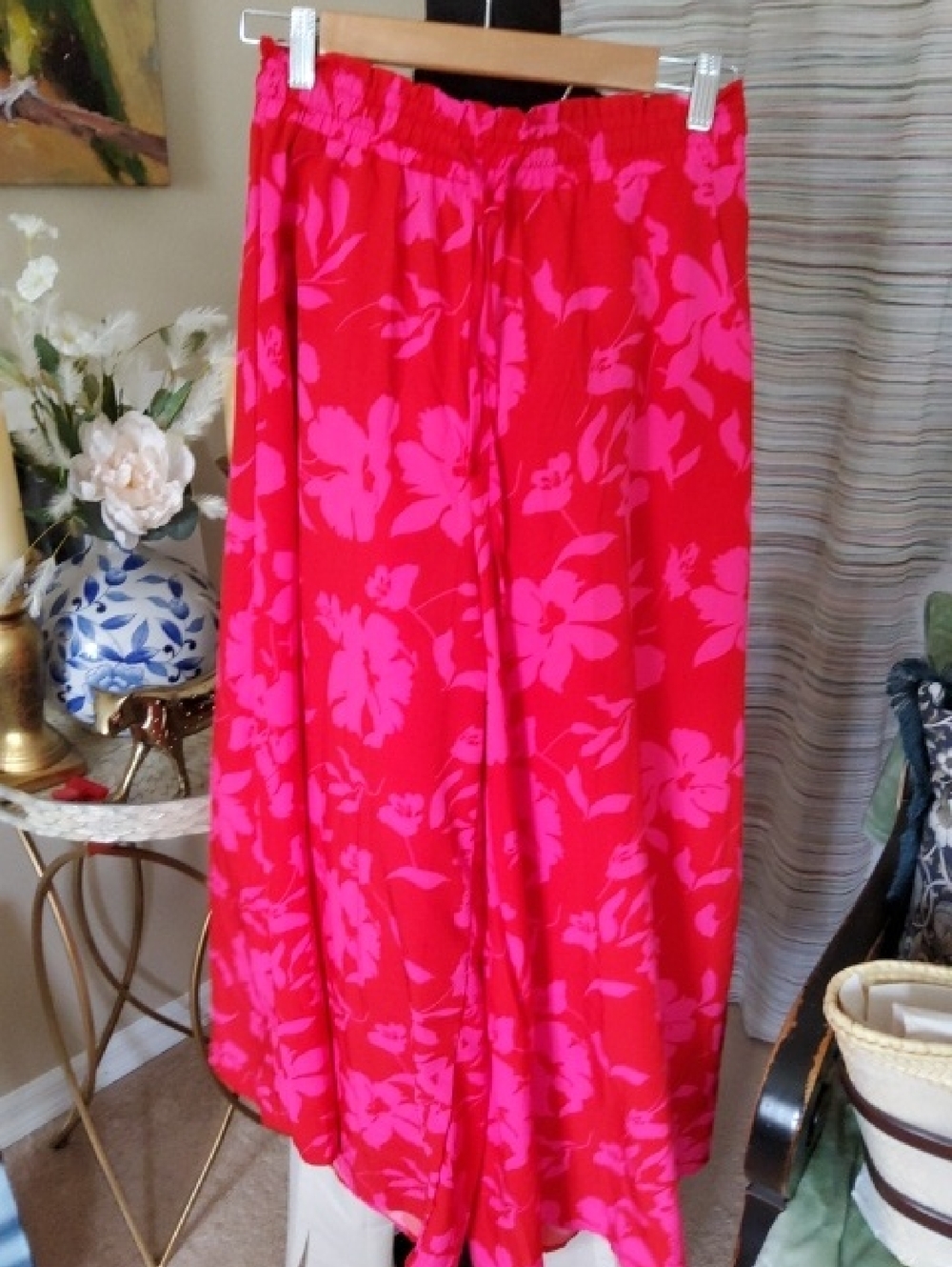 Bright Pink Floral Flowing Wide Leg Pants.